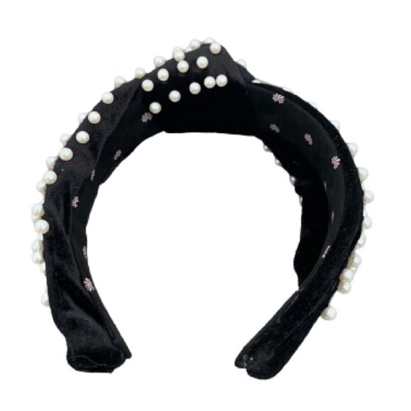 Lele Sadoughi Black Velvet Headband – Embellished with Faux Pearls - Picture 3 of 7